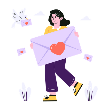 Woman sending love letter to lover  Illustration