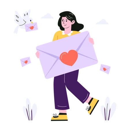 Woman sending love letter to lover  Illustration