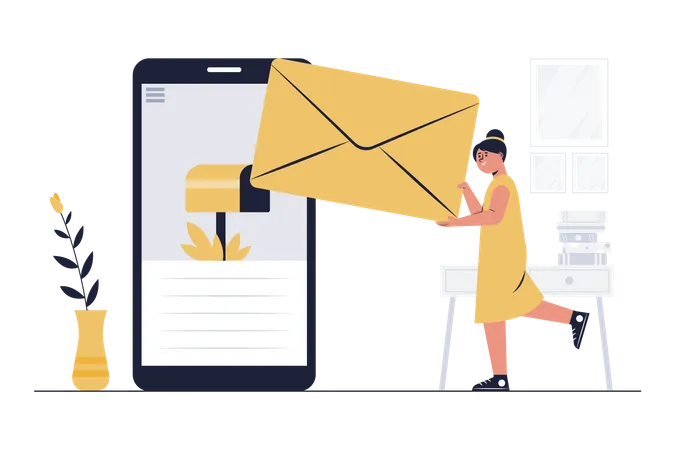 Woman sending mail  Illustration