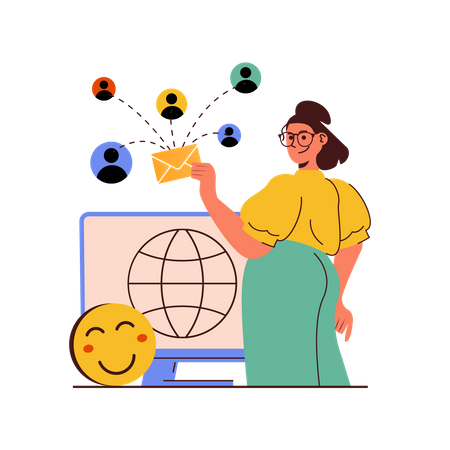 Woman Sending mail on social network  Illustration