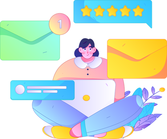 Woman sending marketing email  Illustration