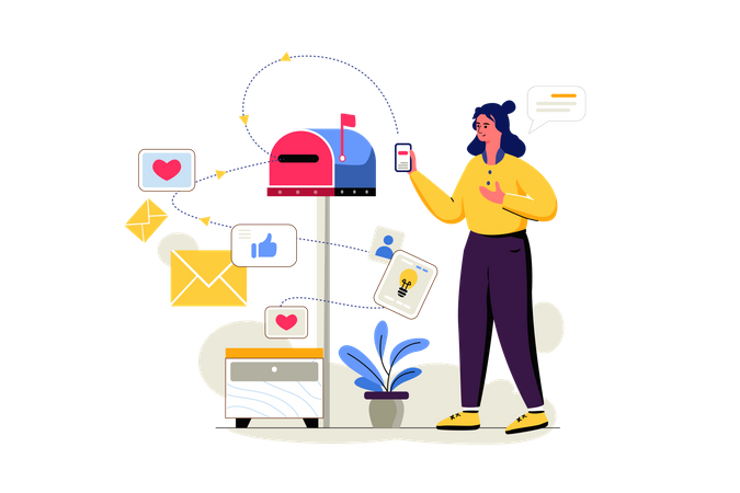 Woman sending marketing mail  Illustration