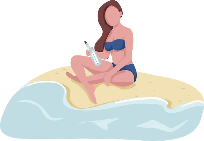 Woman sending message in bottle  Illustration