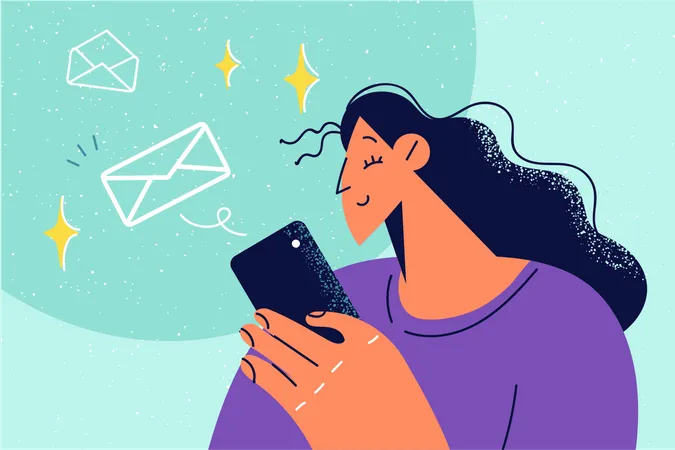 Woman sending message on mobile  Illustration