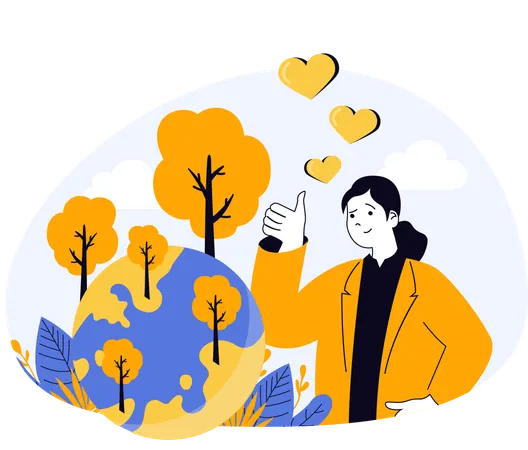 Woman sending message to save nature  Illustration