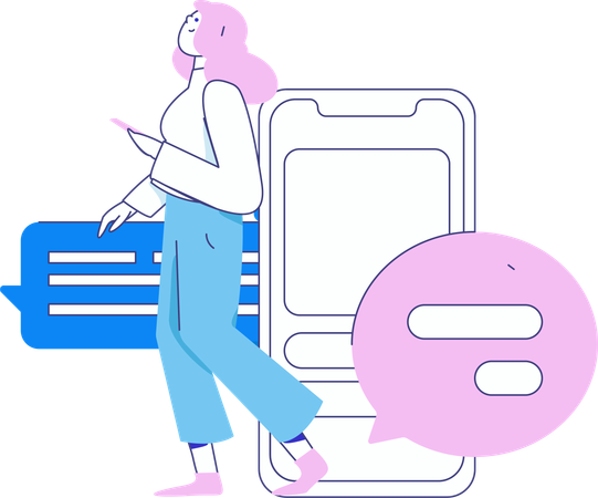 Woman sending messages while walking  Illustration