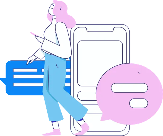 Woman sending messages while walking  Illustration