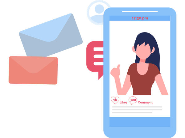 Woman sending Mobile email  Illustration