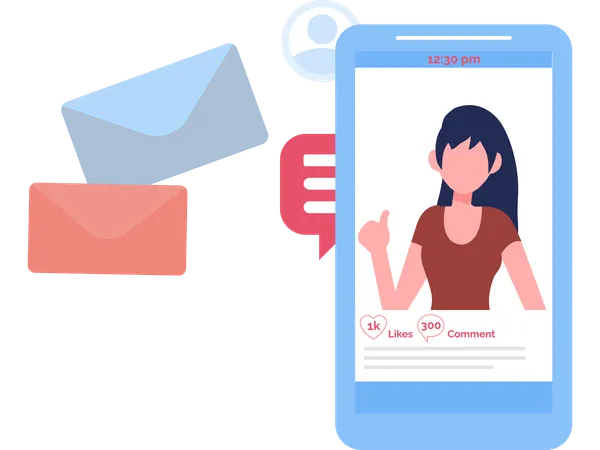 Woman sending Mobile email  Illustration