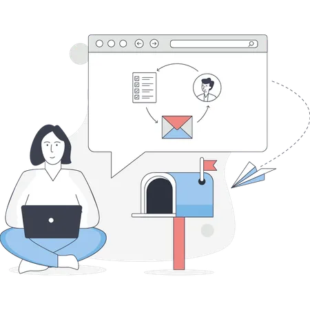 Woman sending on email  Illustration