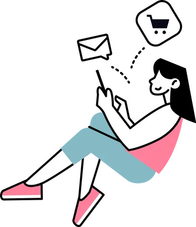 Woman sending Shopping message  Illustration