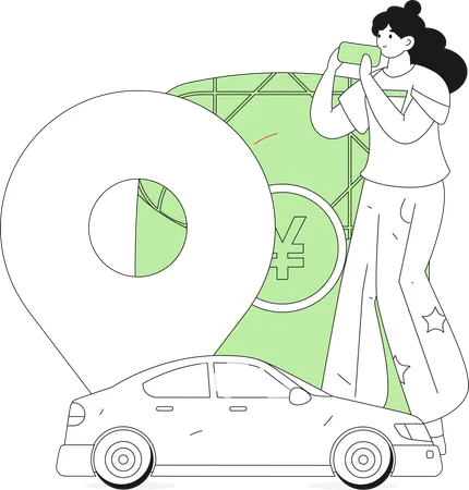 Woman sending tip for the taxi driver  Illustration