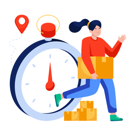 Woman sends Delivery on time  Illustration