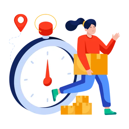 Woman sends Delivery on time  Illustration