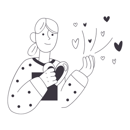 Woman sends hearts  Illustration