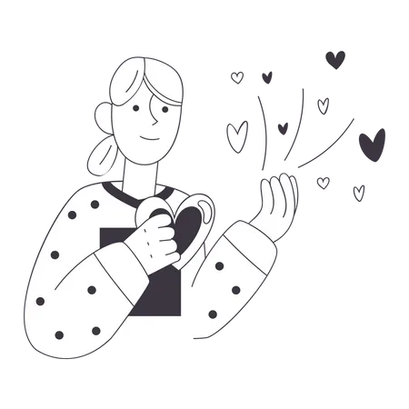 Woman sends hearts  Illustration