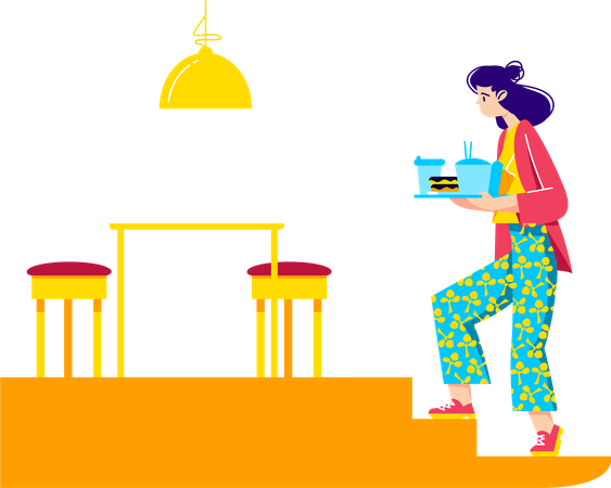 Woman serving food to the table Illustration