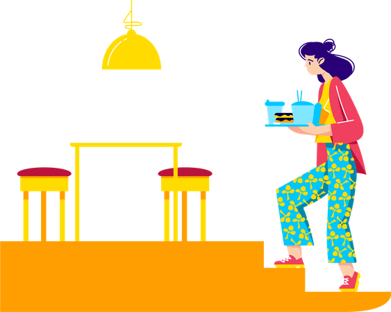 Woman serving food to the table  Illustration