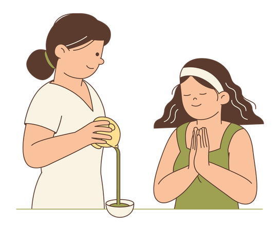 Woman Serving Matcha Green Tea  Illustration