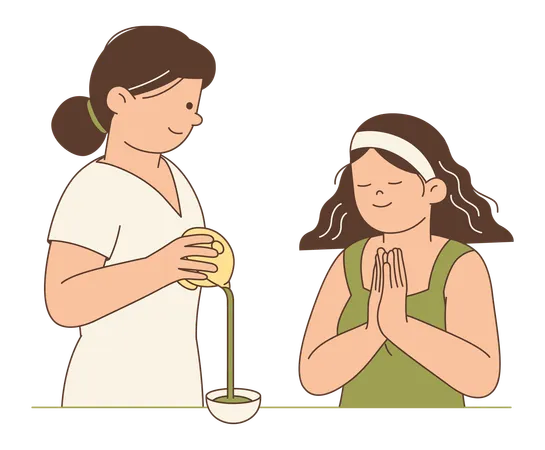 Woman Serving Matcha Green Tea  Illustration