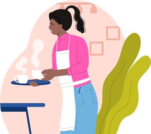 Woman serving tea  Illustration