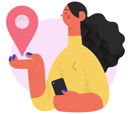 Woman set delivery location  Illustration