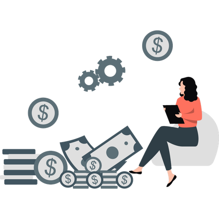 Woman set up dollar investment  Illustration