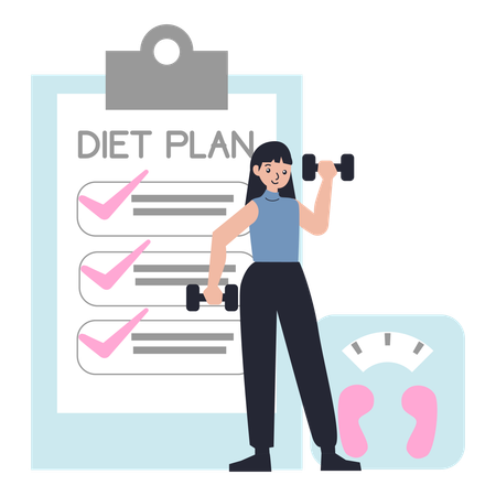 Woman sets her Exercise Routine  Illustration