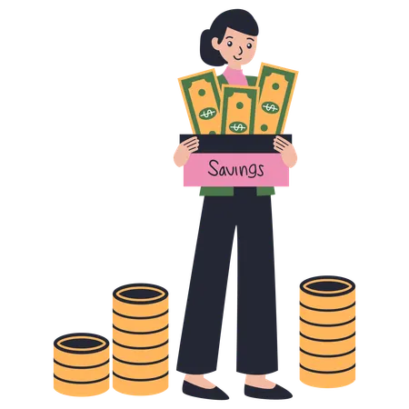 Woman sets her Savings Goal  Illustration