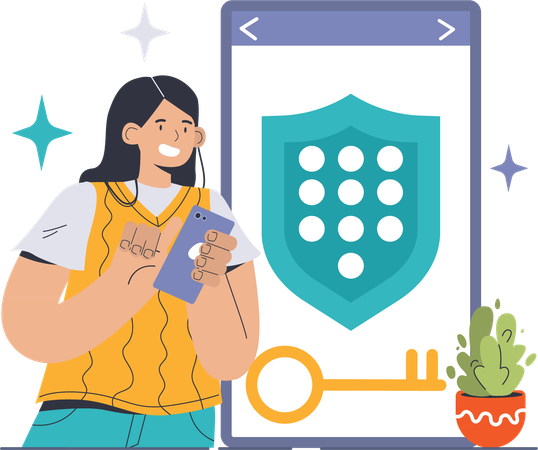Woman sets pattern lock in mobile  イラスト
