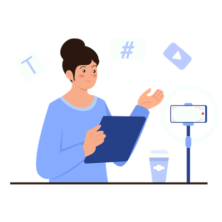 Woman sets up Video recording  Illustration