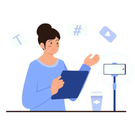 Woman sets up Video recording  Illustration