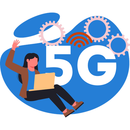 Woman  setting 5G internet  Illustration