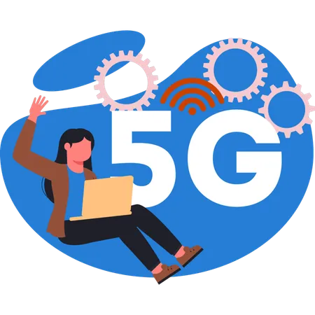 Woman  setting 5G internet  Illustration