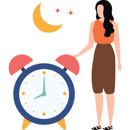 Woman setting alarm clock  Illustration