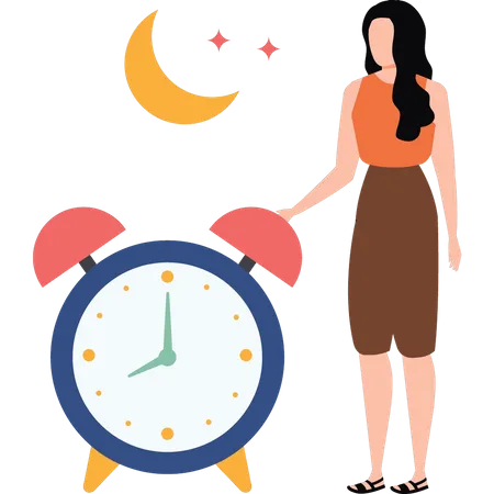 Woman setting alarm clock  Illustration