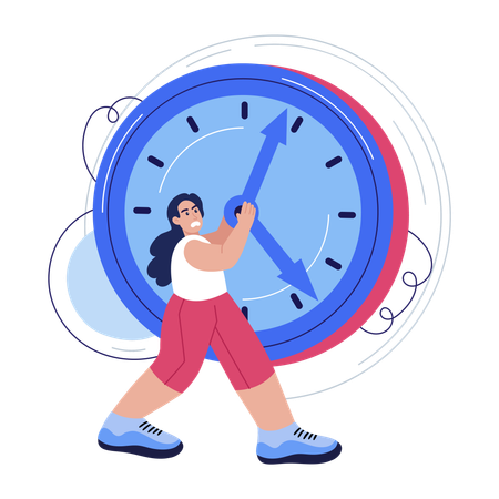 時計の時間を合わせる女性  イラスト