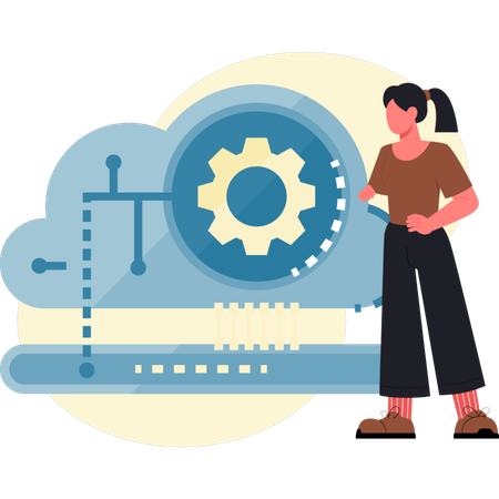 Woman setting cloud data  Illustration