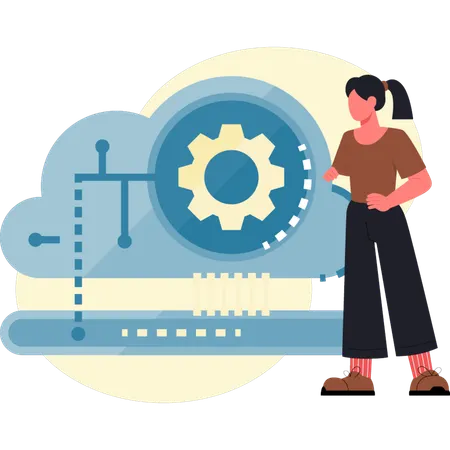 Woman setting cloud data  Illustration