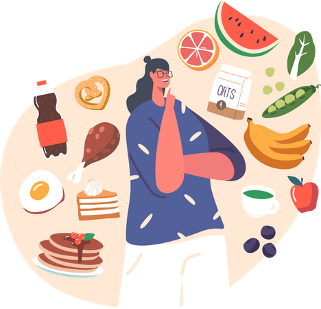 Woman setting eating priorities  Illustration