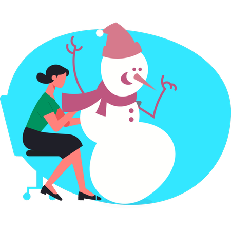 Woman setting scarf iceman  Illustration
