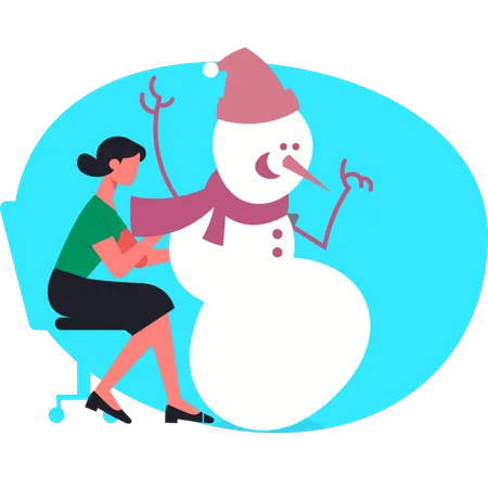 Woman setting scarf iceman  Illustration