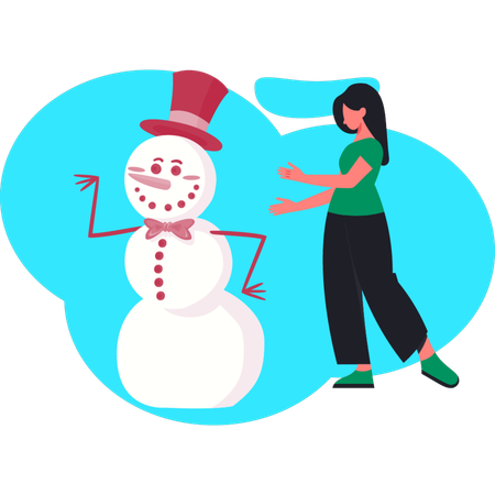 Woman setting snowman hat  Illustration