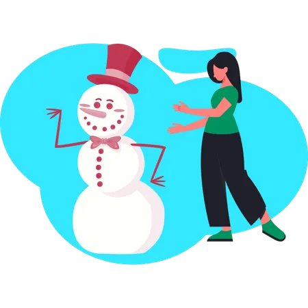 Woman setting snowman hat  Illustration