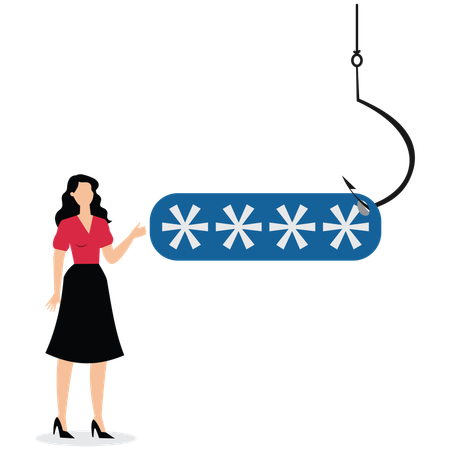 Woman setting strong pin to prevent hack  Illustration