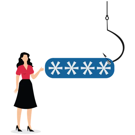 Woman setting strong pin to prevent hack  Illustration