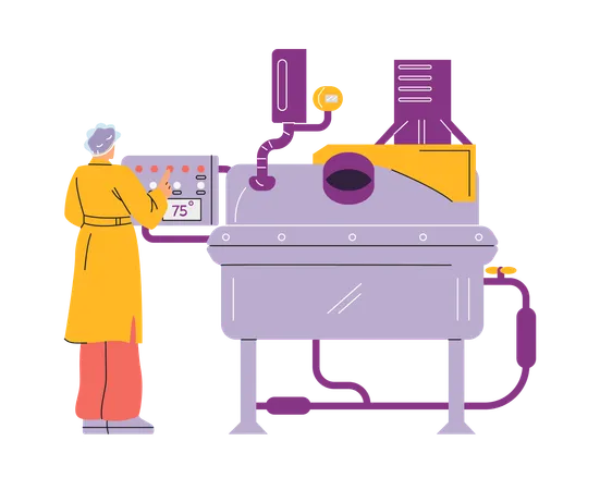 Woman setting temperature using special equipment  Illustration