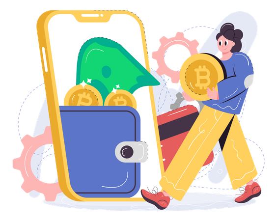 Woman Setting Up Bitcoin Wallet  Illustration