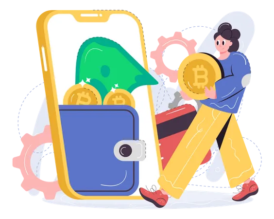 Woman Setting Up Bitcoin Wallet  Illustration