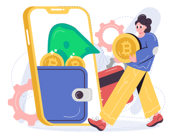 Woman Setting Up Bitcoin Wallet  일러스트레이션